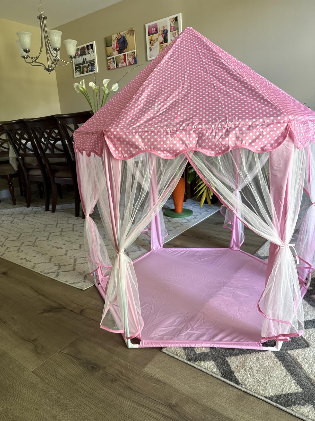 Sumbababy Princess Castle Tent for Girls Fairy Play Tents for Kids Hexagon Playhouse with Fairy Star Lights Toys for Children or Toddlers Indoor or Outdoor Games (Pink) customer photo 2