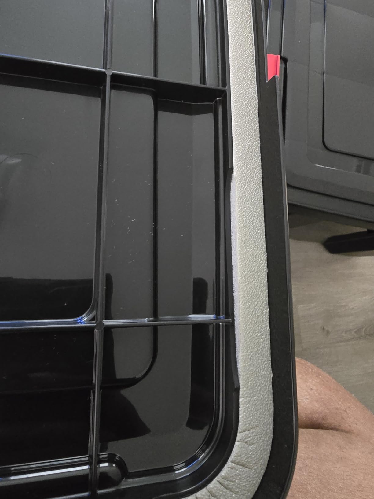 IRIS USA 4-Pack 74 Qt Storage Bins with Gasket Lids, Black/Red | WeatherPro seal helps protect bulky items for moving, garage, attic and basement storage customer photo 1