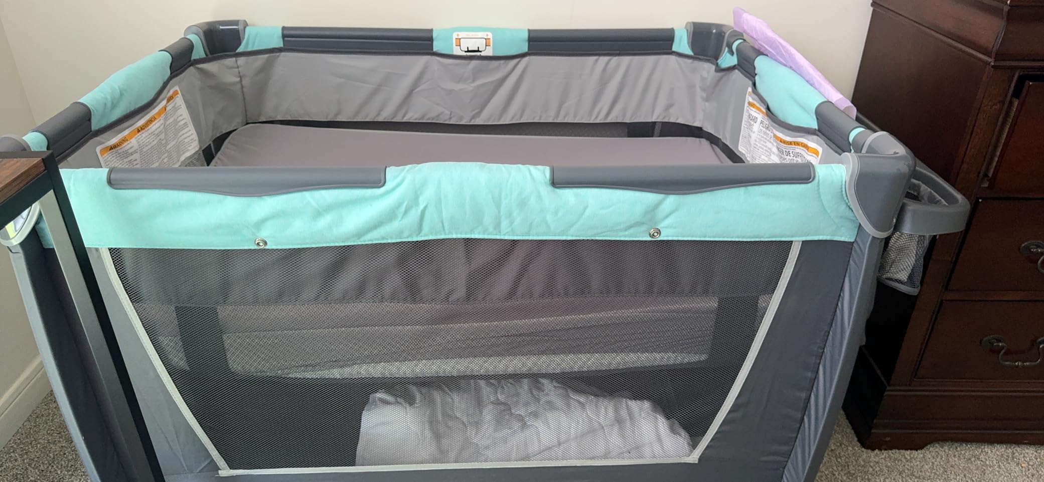 Baby Trend Retreat Nursery Center, Portable Playard with Bassinet, Changing Table, and Storage - Foldable and Convertible Travel Play Crib for Babies and Toddlers, Robin customer photo 2