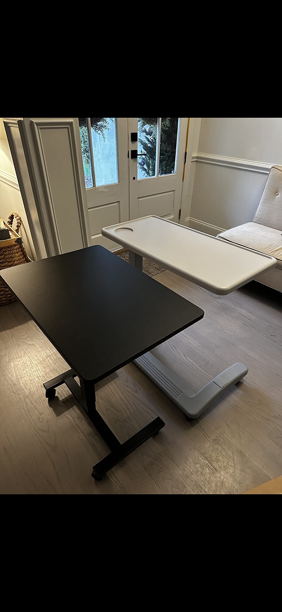 Vaunn Medical Pneumatic Adjustable Overbed Exam Bedside Table with Wheels (Hospital and Home Use), New Tabletop, Light Gray customer photo 2