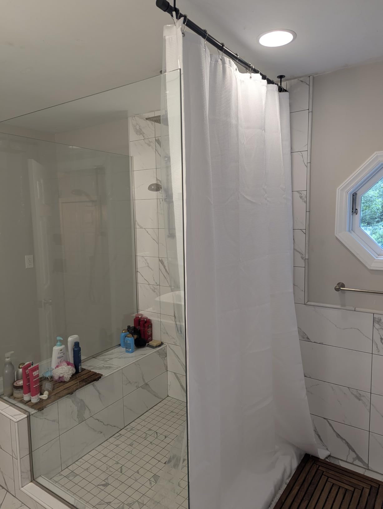 AmazerBath White Shower Curtain Fabric, Waffle Shower Curtains for Bathroom, Cloth Shower Curtain Heavy Duty, Thick Bathroom Shower Curtains Hotel Quality, Premium Polyester, 72x72 Inches customer photo 1