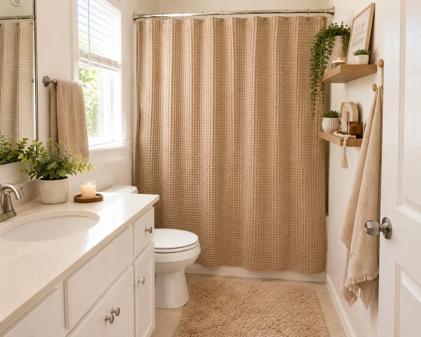AmazerBath White Shower Curtain Fabric, Waffle Shower Curtains for Bathroom, Cloth Shower Curtain Heavy Duty, Thick Bathroom Shower Curtains Hotel Quality, Premium Polyester, 72x72 Inches customer photo 2