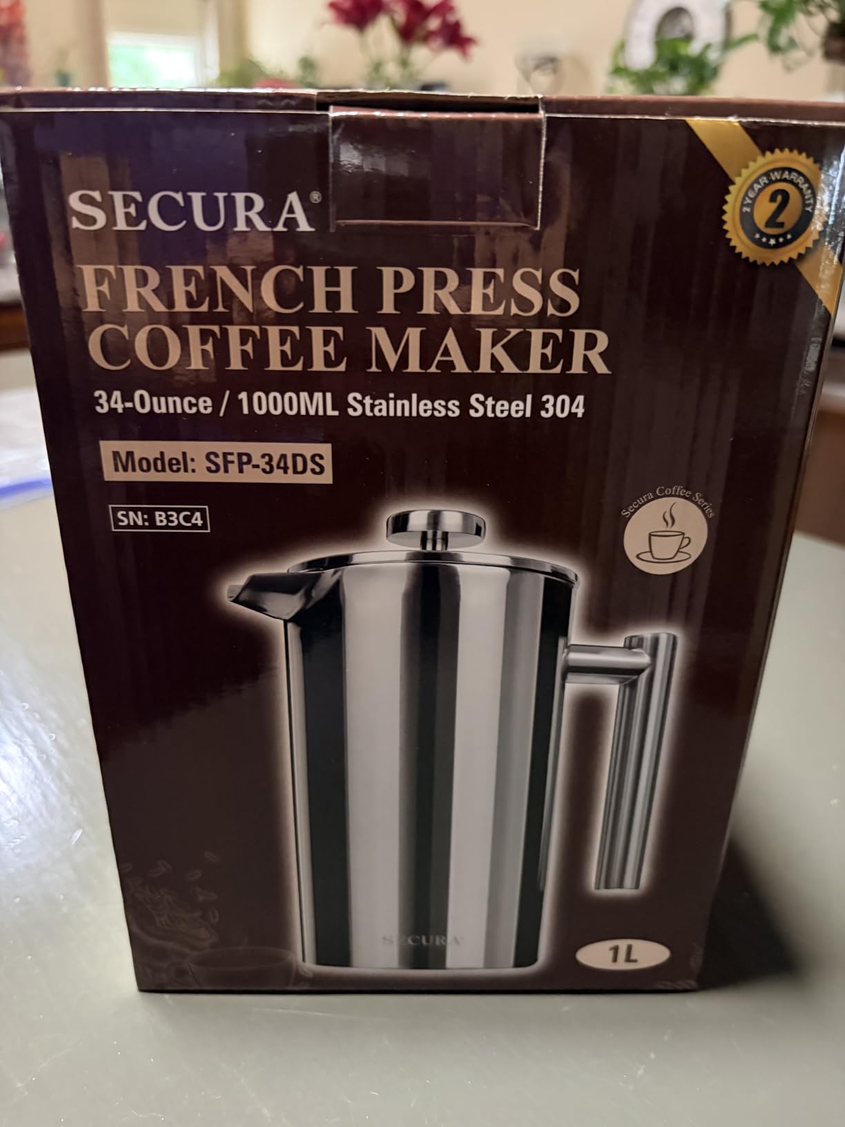 Secura French Press Coffee Maker, 304 Grade Stainless Steel Insulated Coffee Press with 2 Extra Screens, 50oz (1.5 Litre), Silver customer photo 1