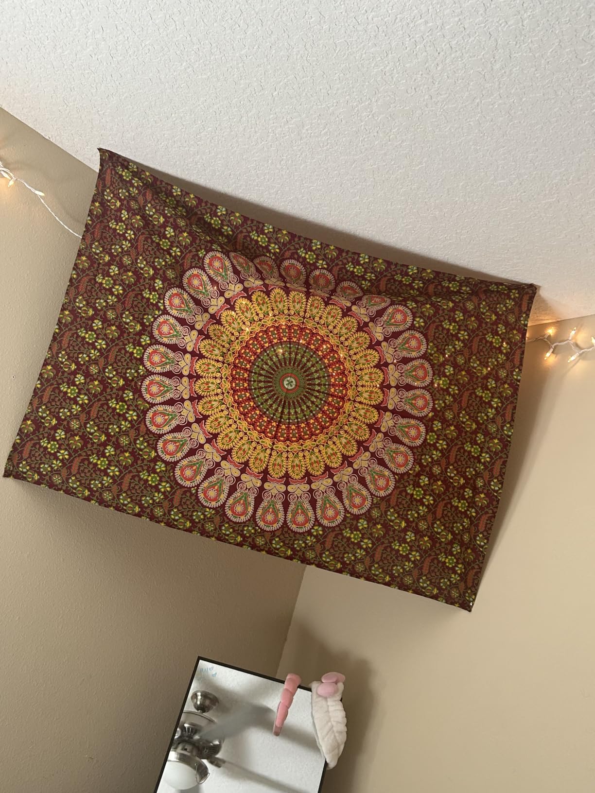 Bless International Organic Cotton Golden Green Handmade Mandala Tapestry | Twin 140x185Cms Indian Hippie Bohemian Psychedelic Peacock Wall Hanging customer photo 1