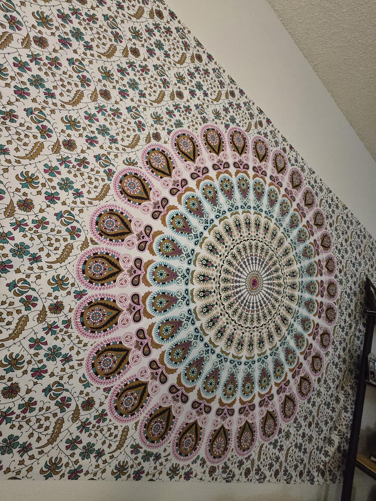 Bless International Organic Cotton Golden Green Handmade Mandala Tapestry | Twin 140x185Cms Indian Hippie Bohemian Psychedelic Peacock Wall Hanging customer photo 2