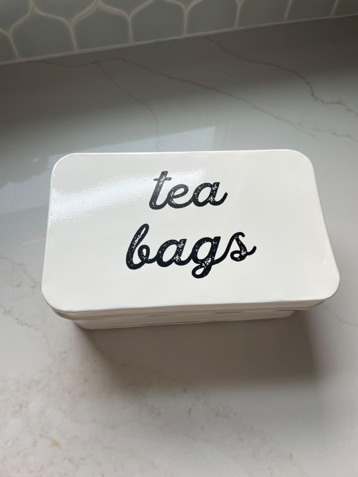 AuldHome Design Farmhouse Tea Bag Box (White), Vintage Retro Style Enamelware Tea Storage Tin customer photo 1