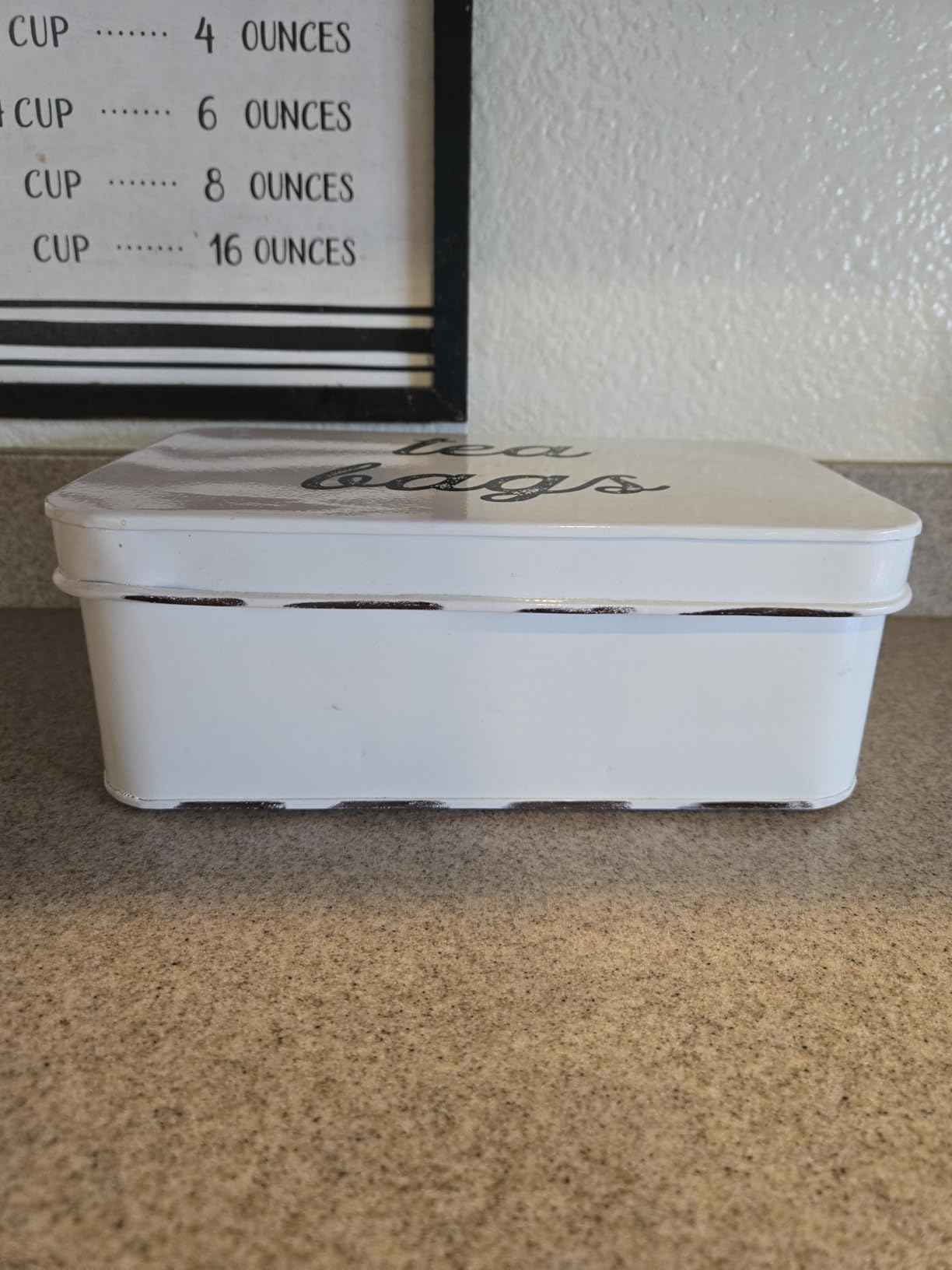 AuldHome Design Farmhouse Tea Bag Box (White), Vintage Retro Style Enamelware Tea Storage Tin customer photo 2