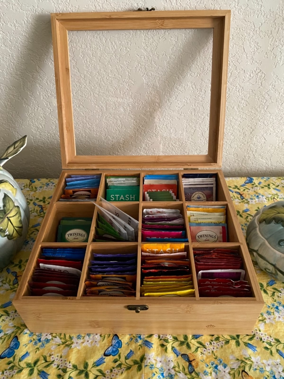 Natural Bamboo Tea Storage Organizer with Clear Acrylic Top Window | 12 Compartments Eco-Friendly Tea Bag Holder, Multi-Functional Storage Box customer photo 2
