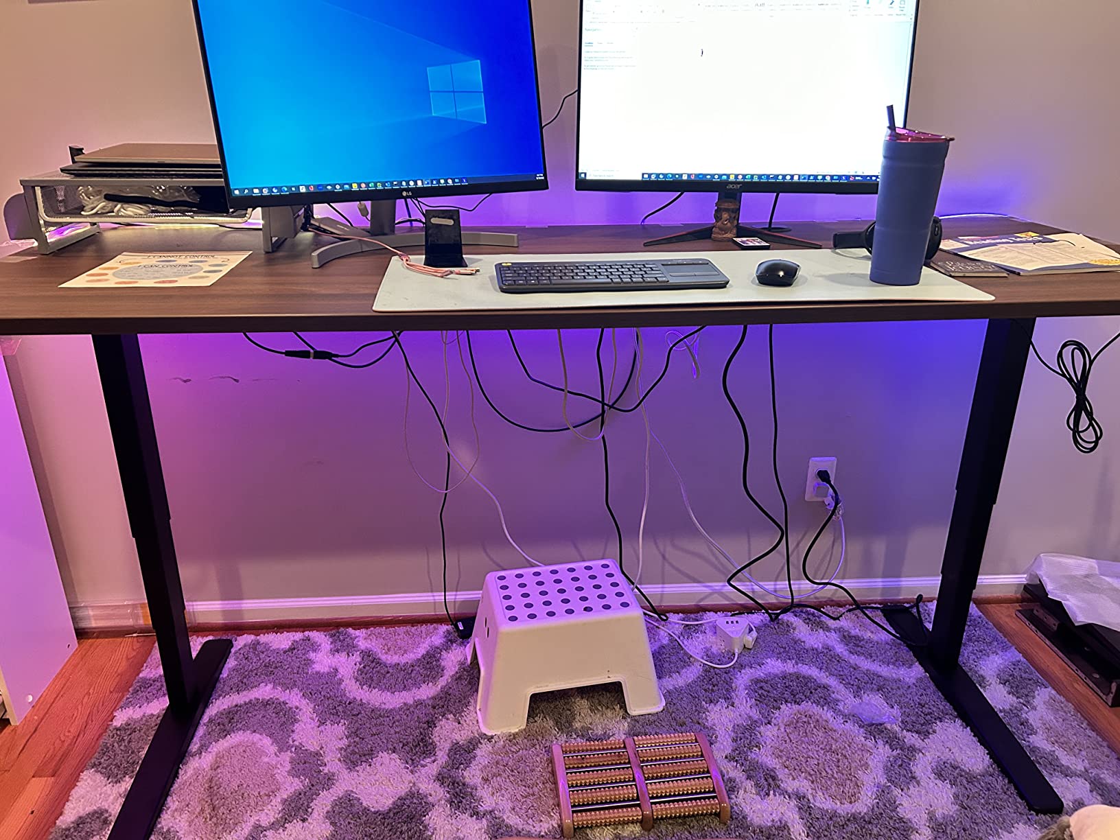 V3 2-Leg Walnut Laminate Wood Standing Desk - Adjustable Height, Advanced 1-Touch Memory Keypad, Under Desk Cable Management, Wire Grommets & Rocker Board (Black C-Frame, 48 x 30 inch) customer photo 1