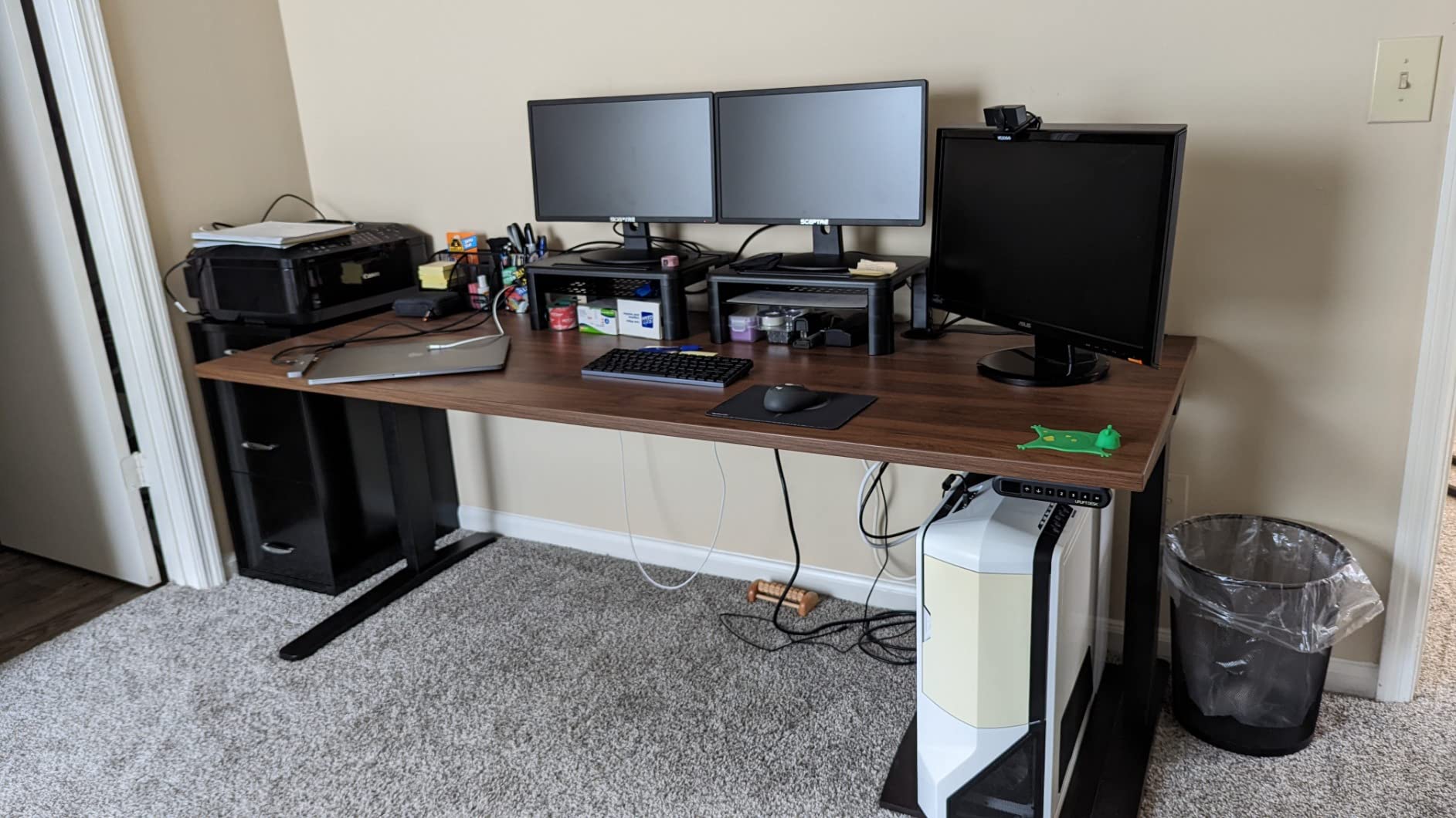 V3 2-Leg Walnut Laminate Wood Standing Desk - Adjustable Height, Advanced 1-Touch Memory Keypad, Under Desk Cable Management, Wire Grommets & Rocker Board (Black C-Frame, 48 x 30 inch) customer photo 2