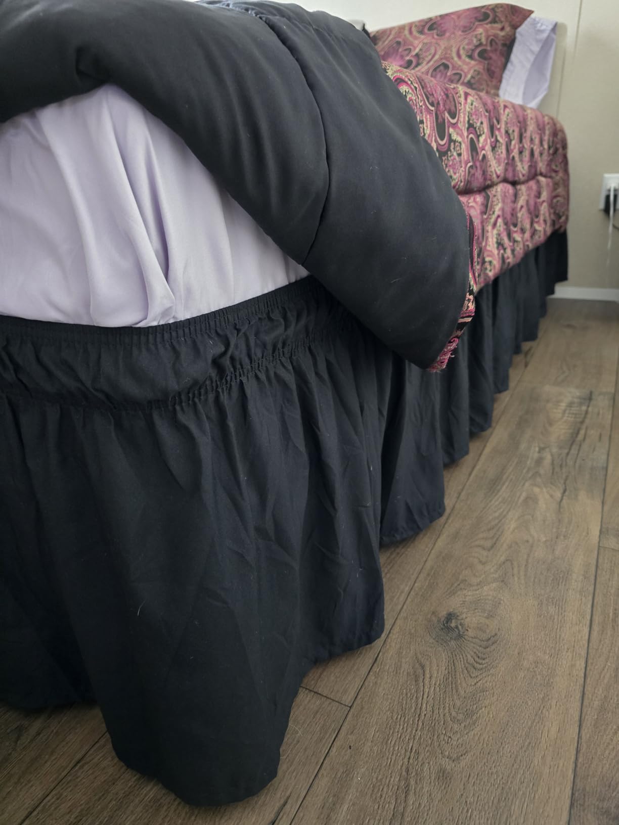Wrap Around Queen Bed Skirt, Easy Fit Elastic Belt, 16 Inch Drop, White customer photo 1