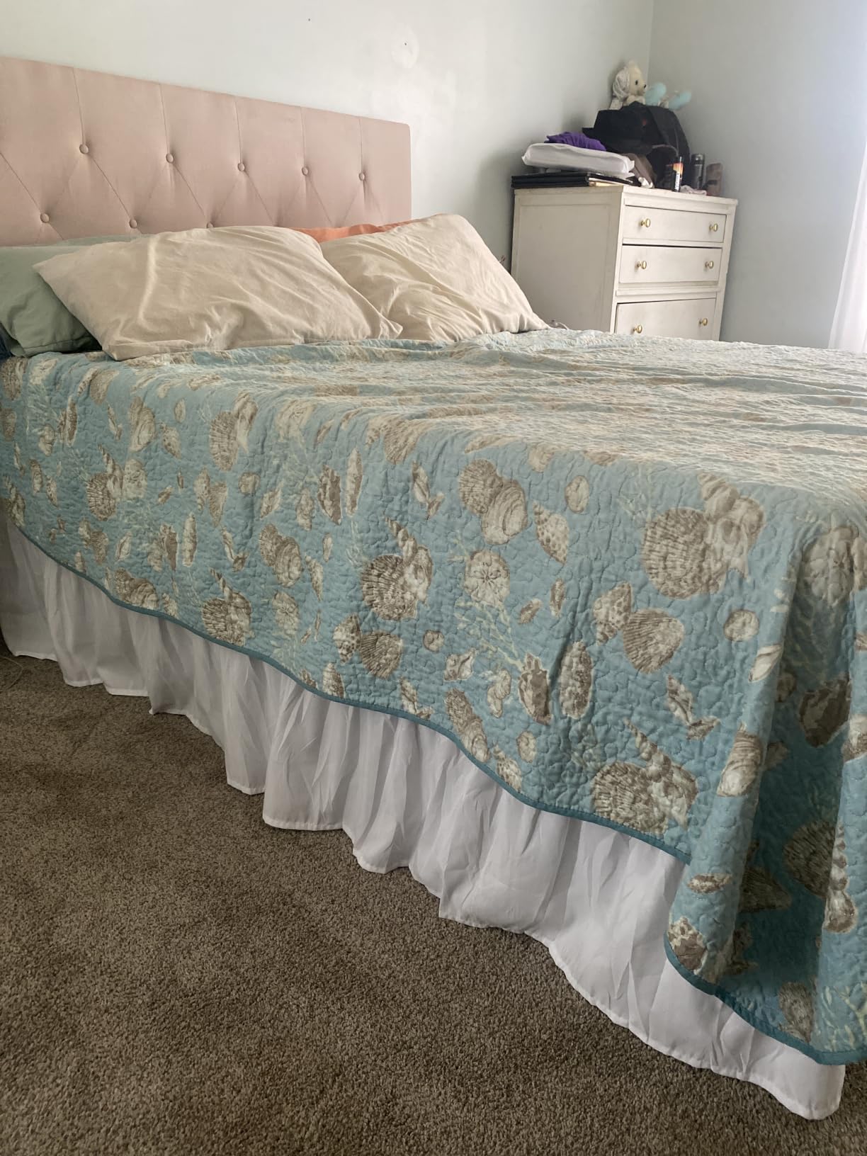 Wrap Around Queen Bed Skirt, Easy Fit Elastic Belt, 16 Inch Drop, White customer photo 2