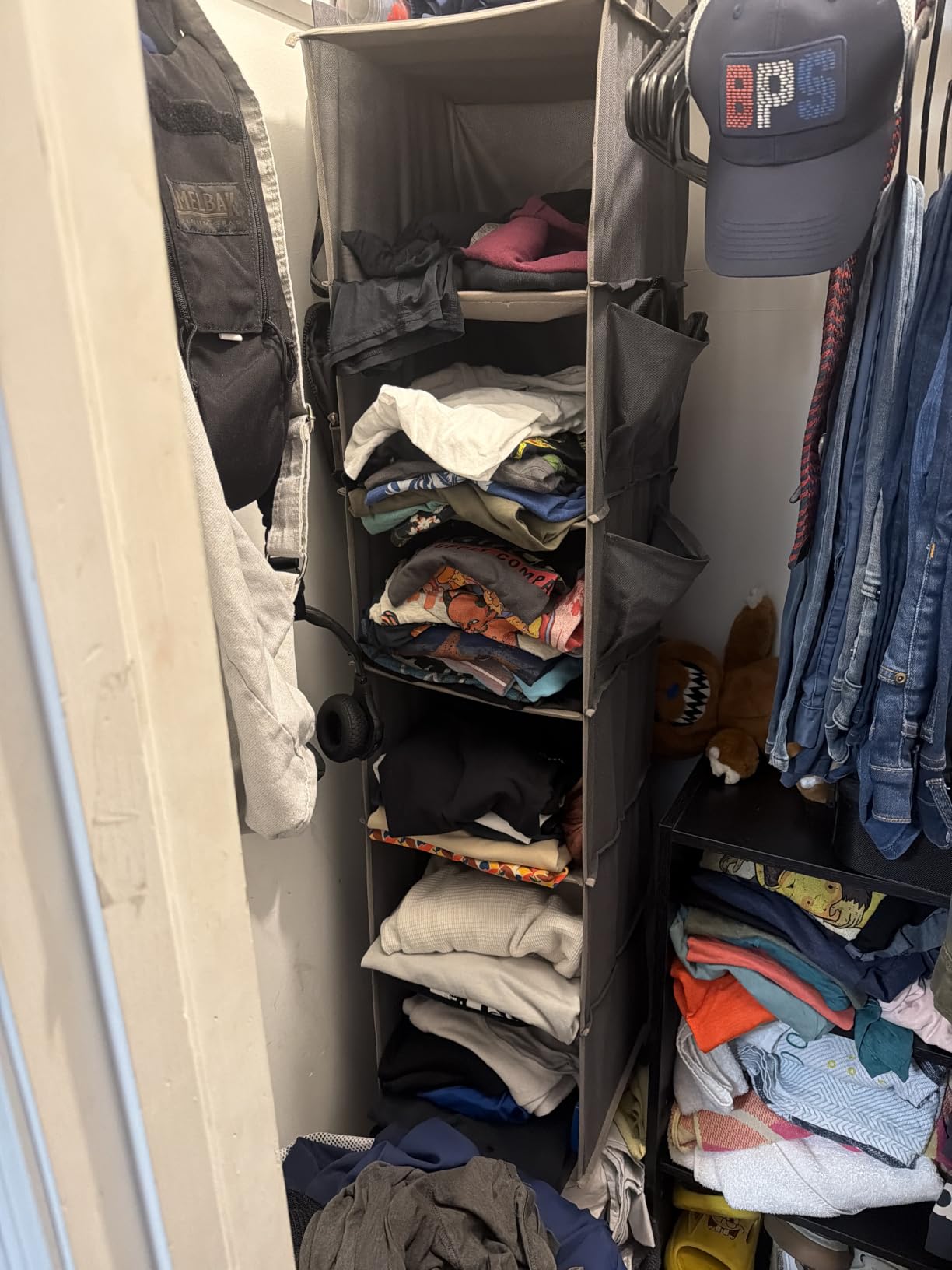 YOUDENOVA Hanging Closet Organizer and Storage, 6-Shelf, Grey | Dorm Room Essentials with 2 Side Pockets, Breathable Fabric customer photo 1