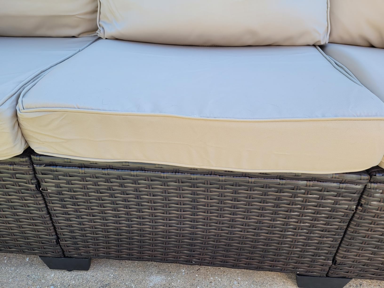 Patio Couch PE Rattan 3-Seat Outdoor Sofa Brown Wicker Furniture Set Deep Seating with Anti-Slip Beige Cushion customer photo 2
