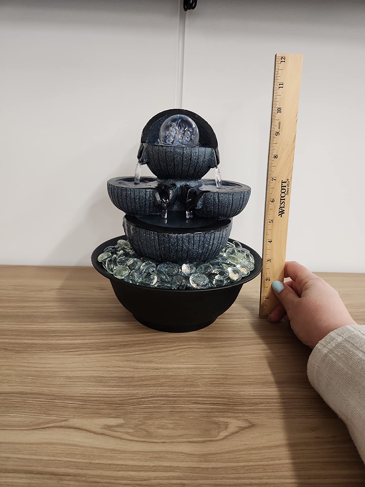 WICHEMI Tabletop Water Fountain with LED Lights Indoor Waterfall Fountains Relaxing Water Feature Indoor Fountains Zen Meditation Desktop Fountain for Home Office Bedroom Decor (Style 6) customer photo 1
