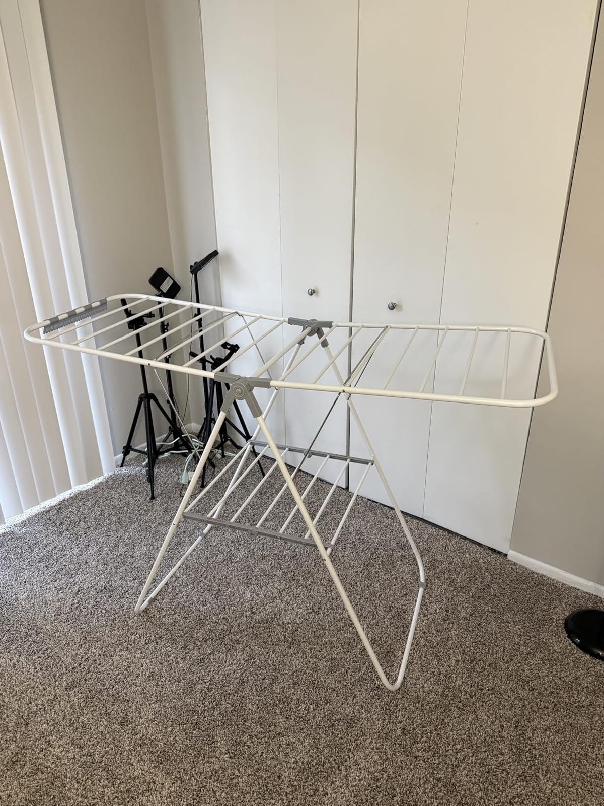 SONGMICS Clothes Drying Rack, Foldable 2-Level Steel Laundry Drying Rack, 4 Height-Adjustable Gullwings, Sock Clips customer photo 1