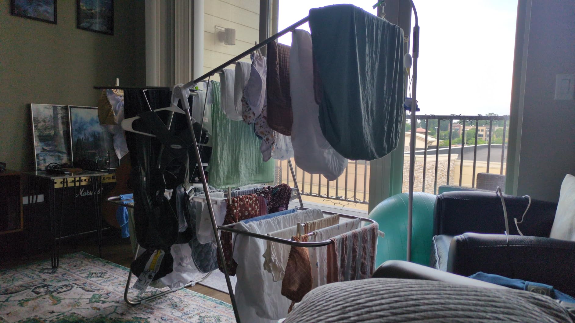 SONGMICS Clothes Drying Rack, Foldable 2-Level Steel Laundry Drying Rack, 4 Height-Adjustable Gullwings, Sock Clips customer photo 2
