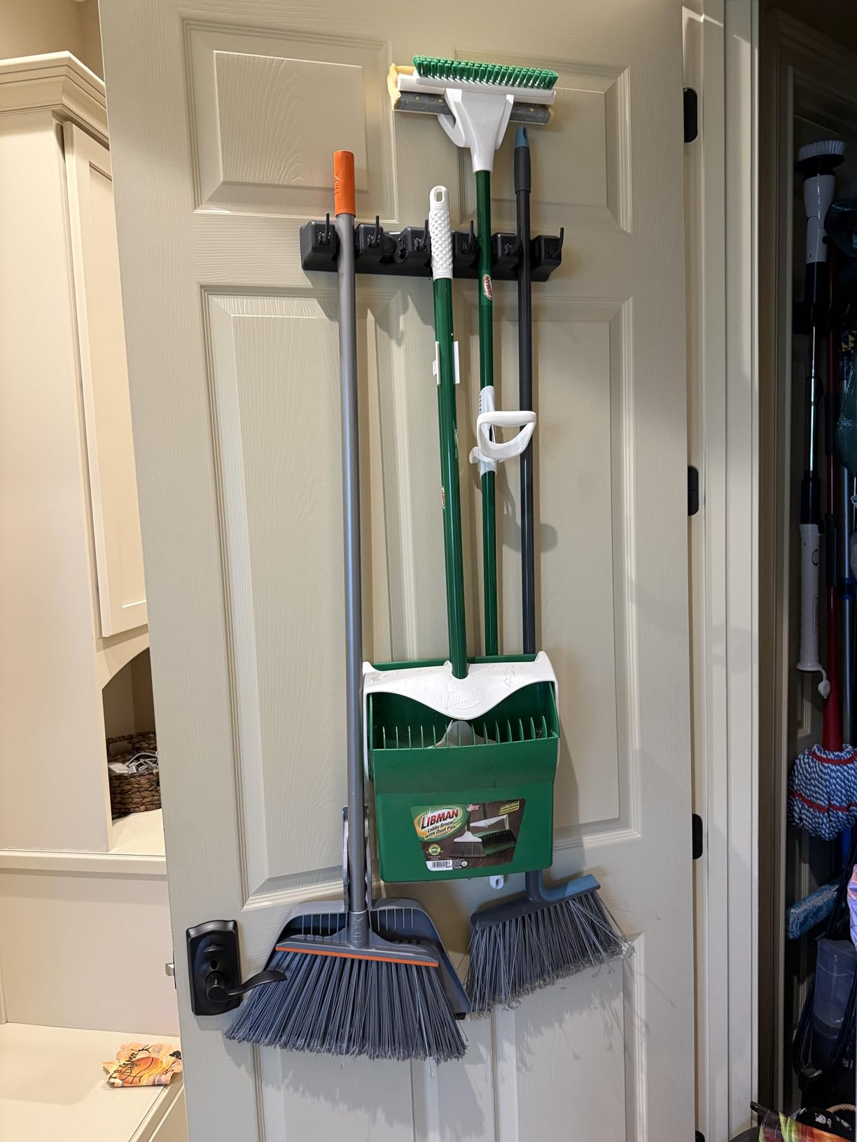 IMILLET 2 Pack Mop and Broom Holder, Wall Mounted Organizer Mop and Broom Storage Tool Rack with 5 Ball Slots and 6 Hooks (Black) customer photo 2