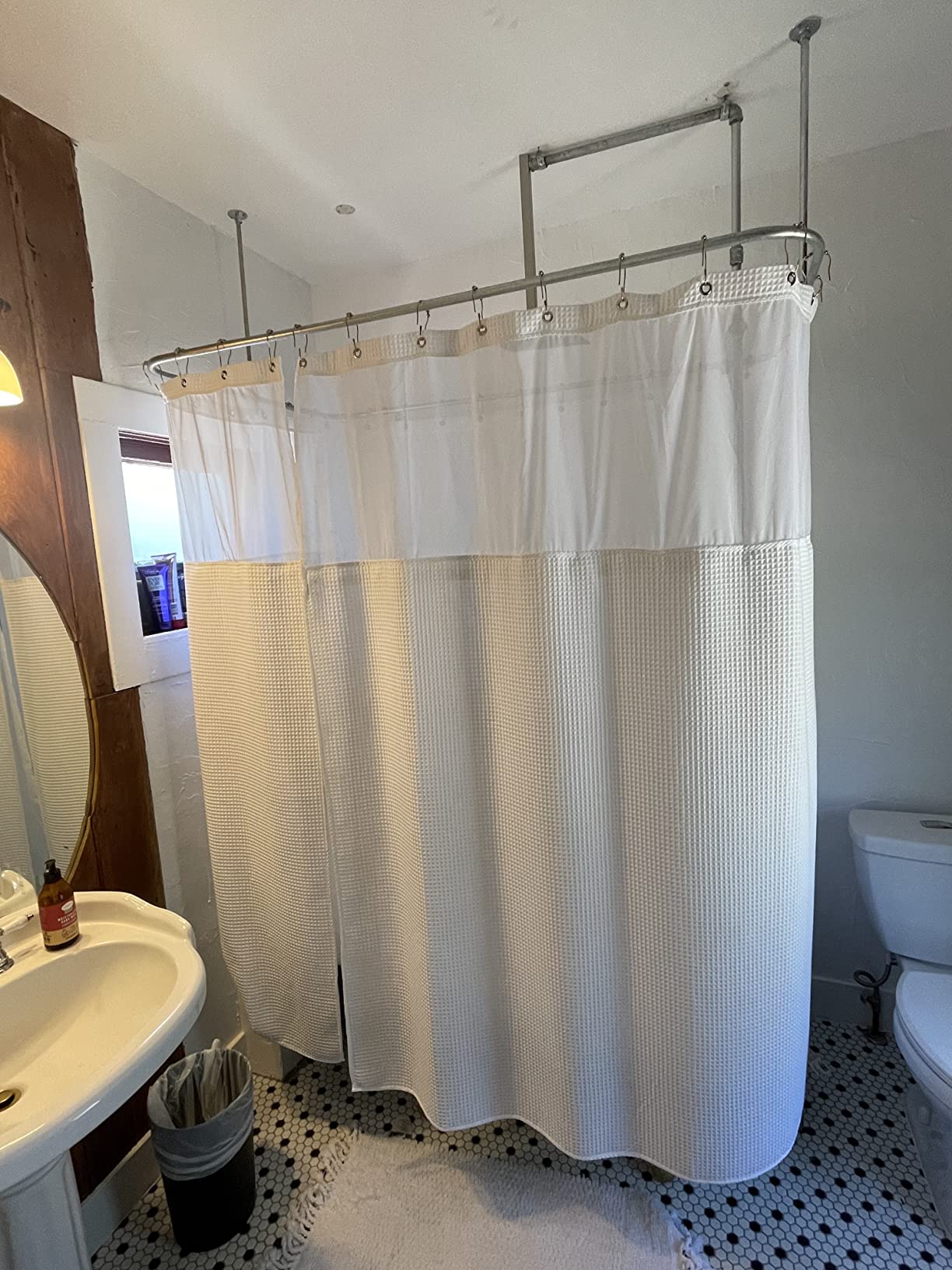 Barossa Design Hotel Style Cotton Shower Curtain with Snap-in Liner White | Cotton Blend Honeycomb Waffle Weave, Fabric Snap on/off Liner, Water Repellent, Mesh Window, Machine Washable, Standard Size customer photo 1