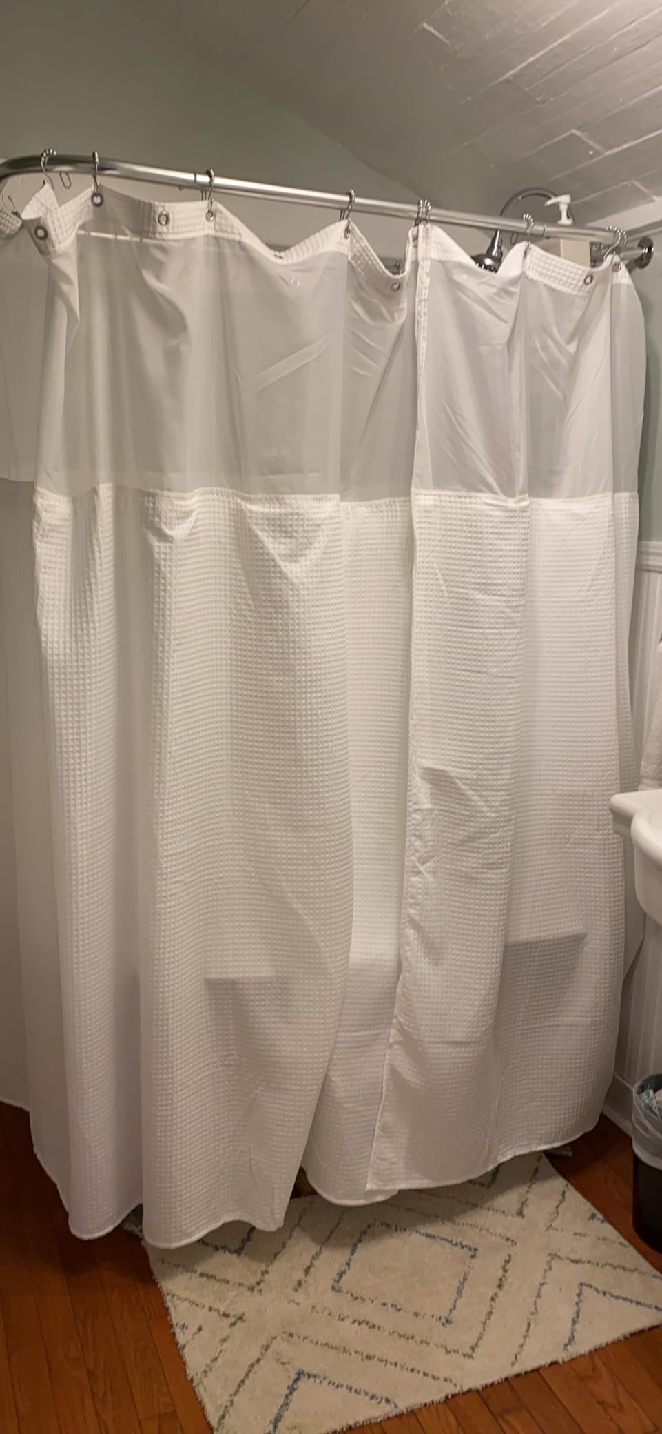 Barossa Design Hotel Style Cotton Shower Curtain with Snap-in Liner White | Cotton Blend Honeycomb Waffle Weave, Fabric Snap on/off Liner, Water Repellent, Mesh Window, Machine Washable, Standard Size customer photo 2