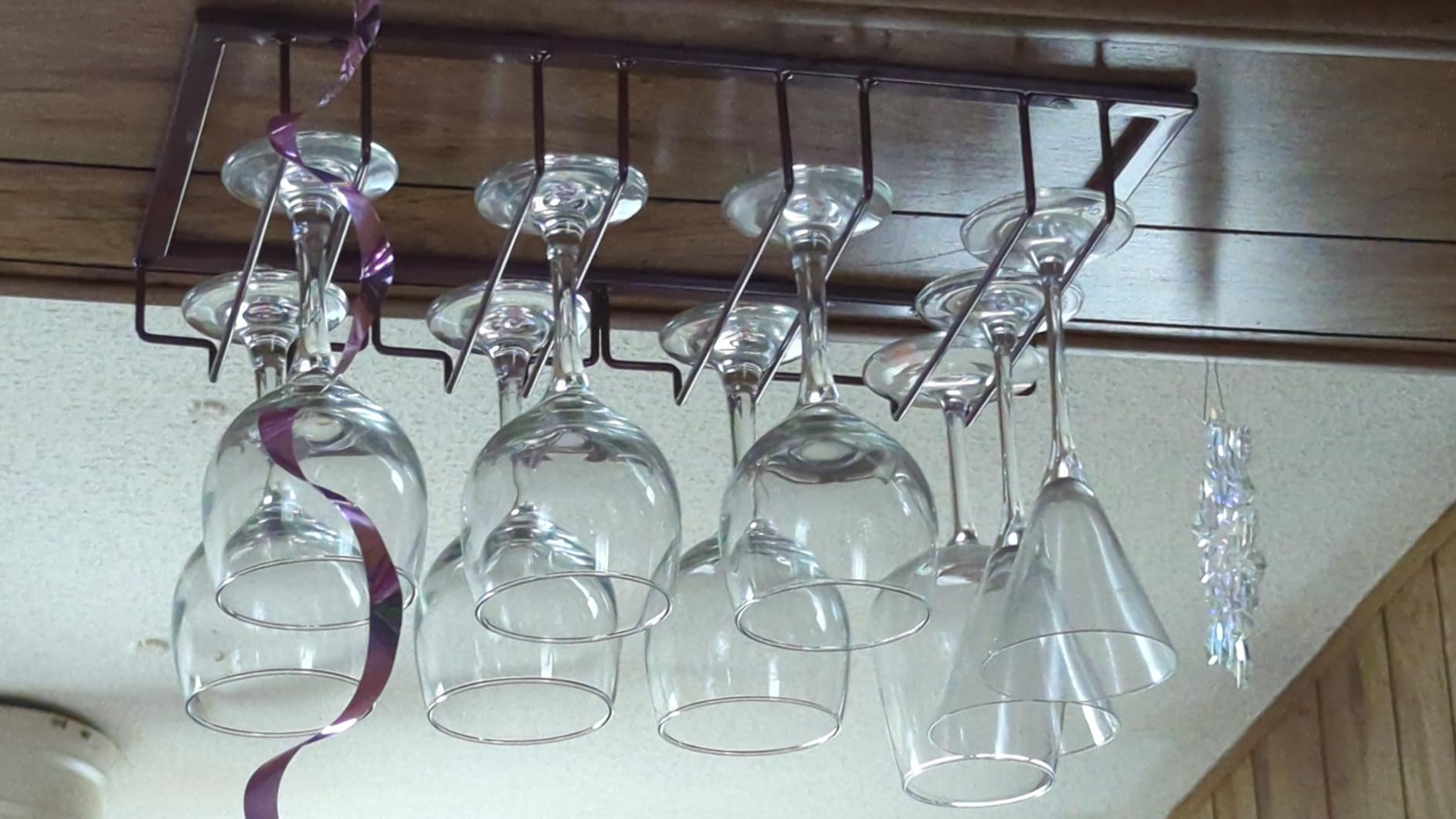 MOCOUM Wine Glasses Rack Under Cabinet Stemware Rack, Wine Glass Hanger Rack Wire Wine Glass Holder Storage Hanger for Cabinet Kitchen Bar (4 Rows) customer photo 1
