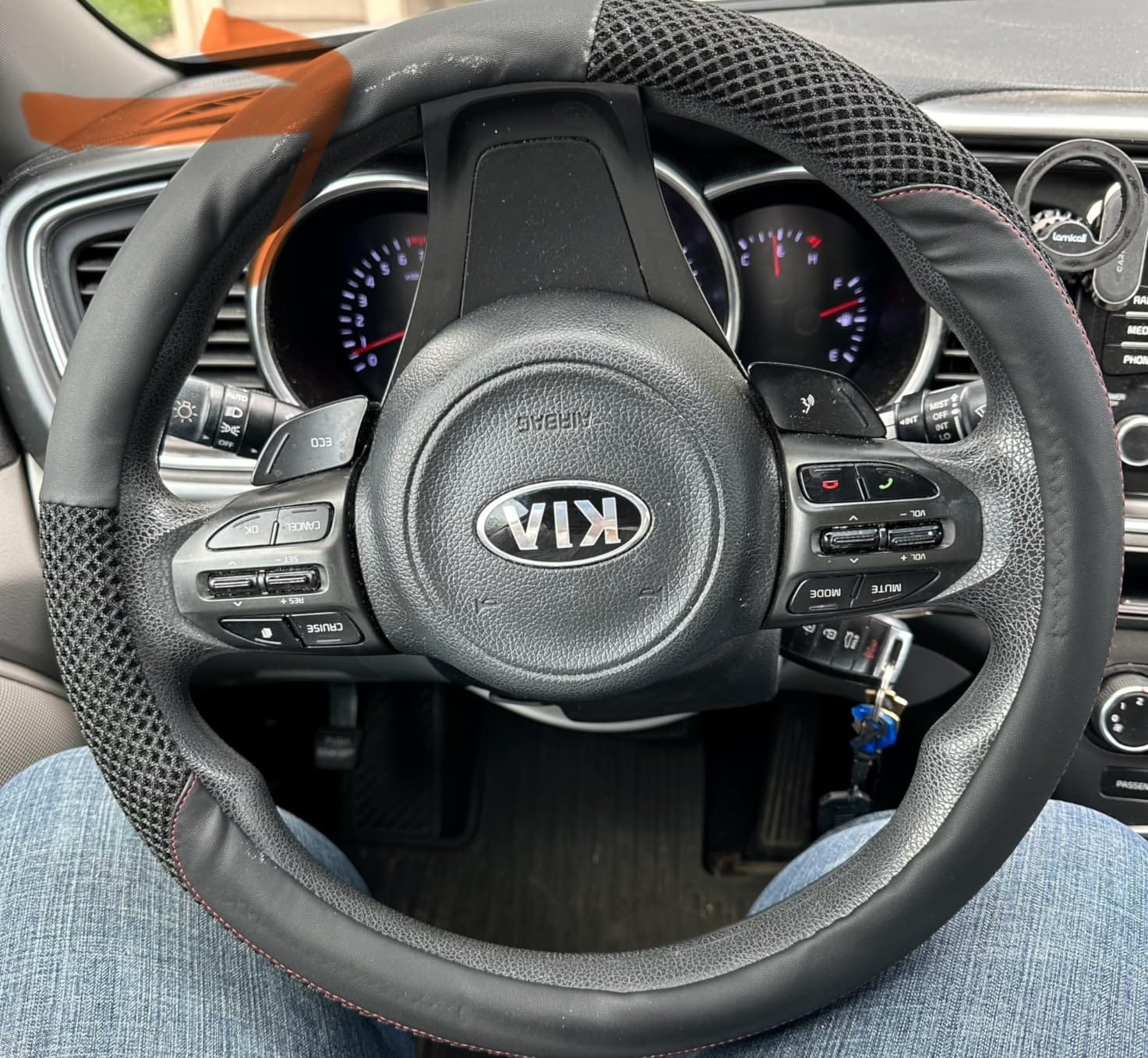 KAFEEK Steering Wheel Cover, Cooling Ice Silk Leather, 15 Inch, Black customer photo 2