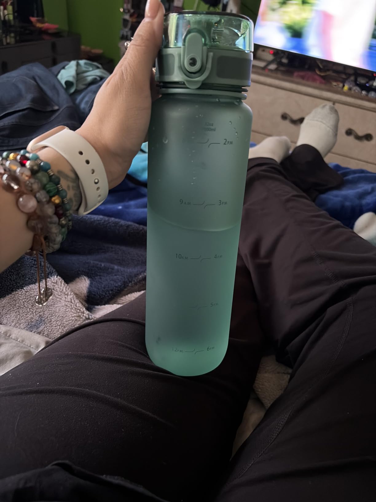 Hydracy Water Bottle with Time Marker - Large 32oz BPA Free & No Sweat Sleeve - Leak Proof Gym Bottle with Fruit Infuser Strainer & Times to Drink - Ideal for Fitness Sports & Outdoors customer photo 2
