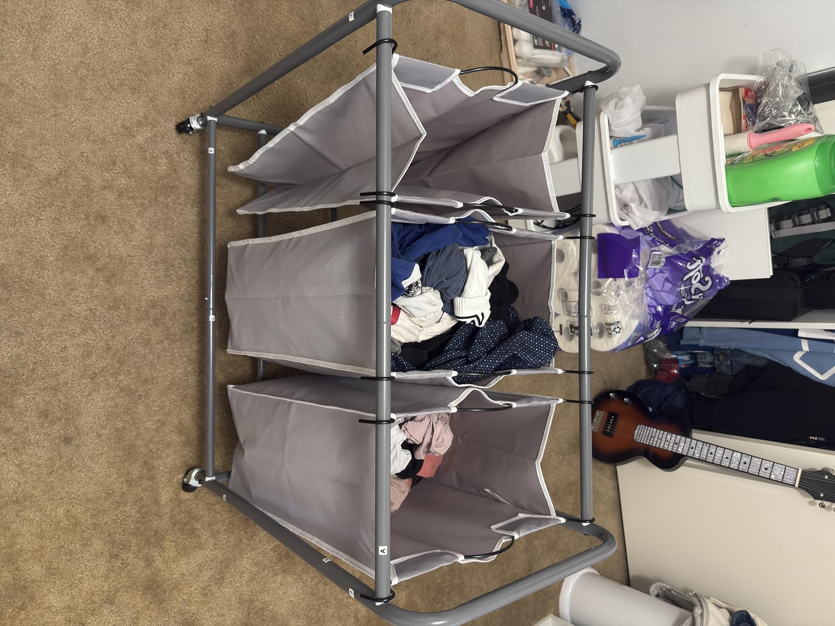 STORAGE MANIAC 3 Section Laundry Sorter, 35.6 Gal (135 L) Laundry Hamper Cart with Heavy Duty Rolling Lockable Wheels and Removable Bags, Clothes Organizer Basket Separator Hamper, Gray customer photo 2