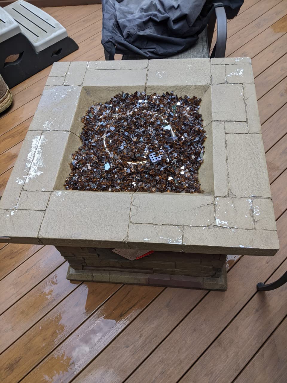 COSIEST Outdoor Propane Fire Pit Table w Faux Brown Ledgestone 32-inch Square Fire Table, Certified, 50,000 BTU Stainless Steel Burner, Free Lava Rocks, Fits 20lb Tank Inside customer photo 2