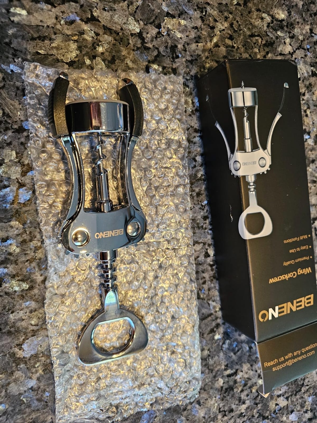 Beneno Wine Opener, Premium Wing Corkscrew Wine Bottle Opener, Silver | Durable Solid Zinc Alloy Body, Precise Sharp-Edged Screw, Ergonomic Non-Slip Grip Wing Handle, Multifunctional Bottle Openers customer photo 2