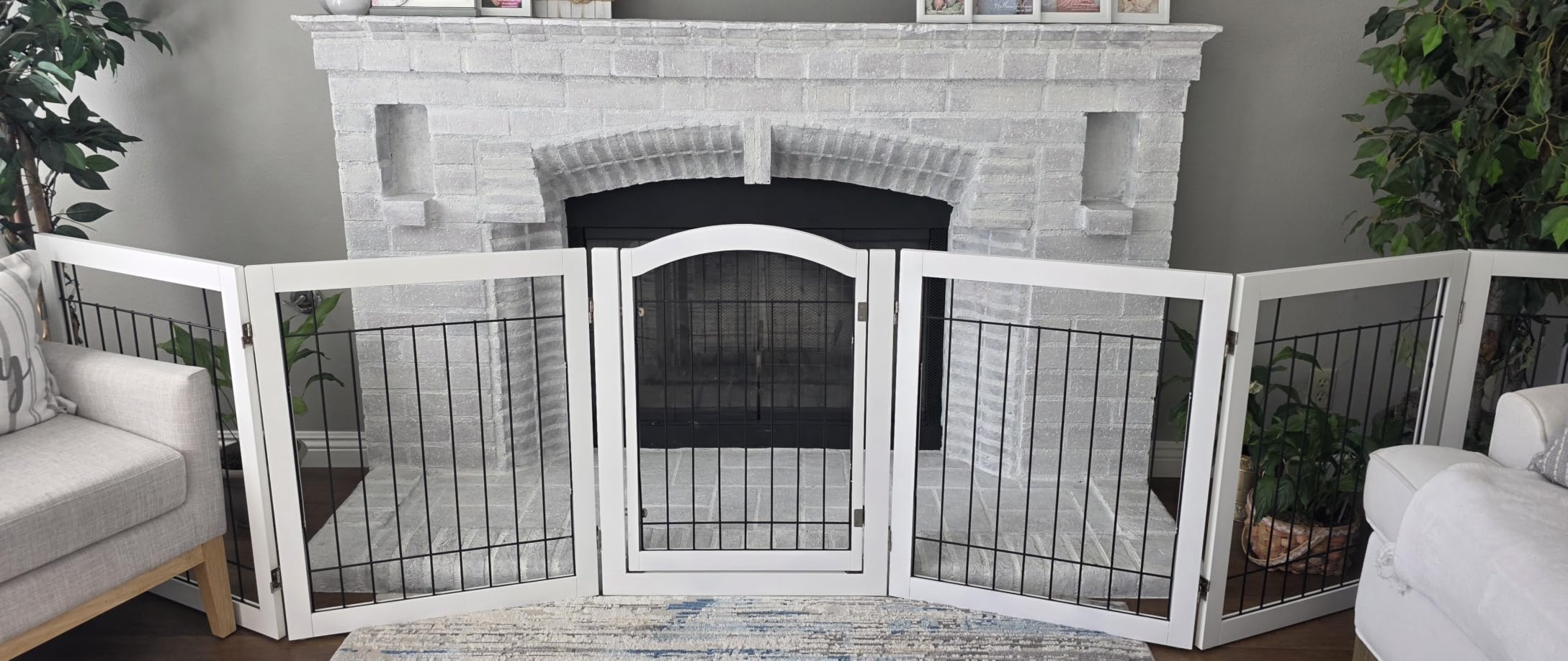 PAWLAND Dog Gate Indoor with Door, Freestanding, Foldable, 144