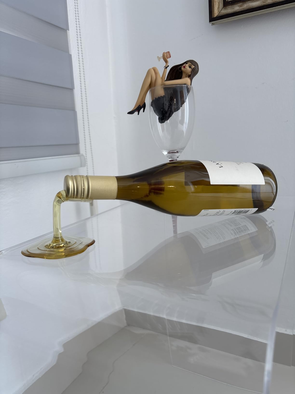 Spilled Wine Bottle Holder - Funny Tabletop Wine Decor, Red White, Set of 2 | Gravity-Defying Floating Design, Conversation Starter, Kitchen Counter & Bar Cart Display, Hostess & Housewarming Gift customer photo 1