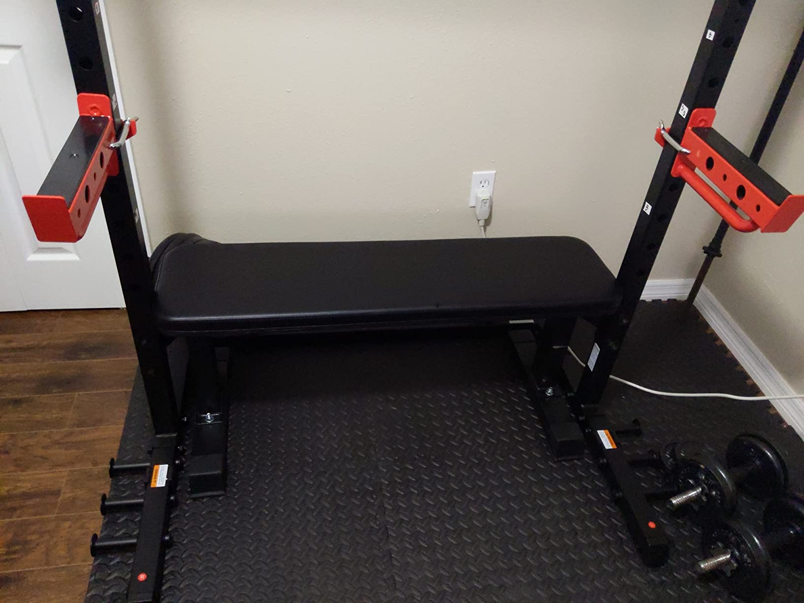 Sunny Health & Fitness Full Size Power Rack for Complete Strength Training | Full-Size Rack, Angled Pull-Up Bar, Squat & Bench Ready, 2 J-Hooks & Spotter Arms, 2