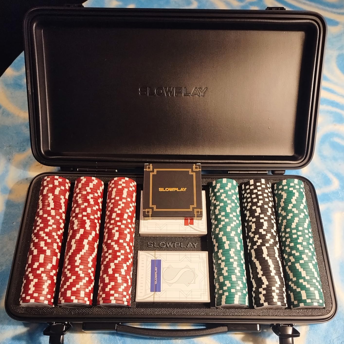 SLOWPLAY Nash Clay Poker Set, 14g&40mm Poker Chips for Texas Hold'em | Black Gold Edition; 500 pcs Numbered Full Set; premium case with PC Shell; clay composite poker chips; Art Deco style customer photo 2