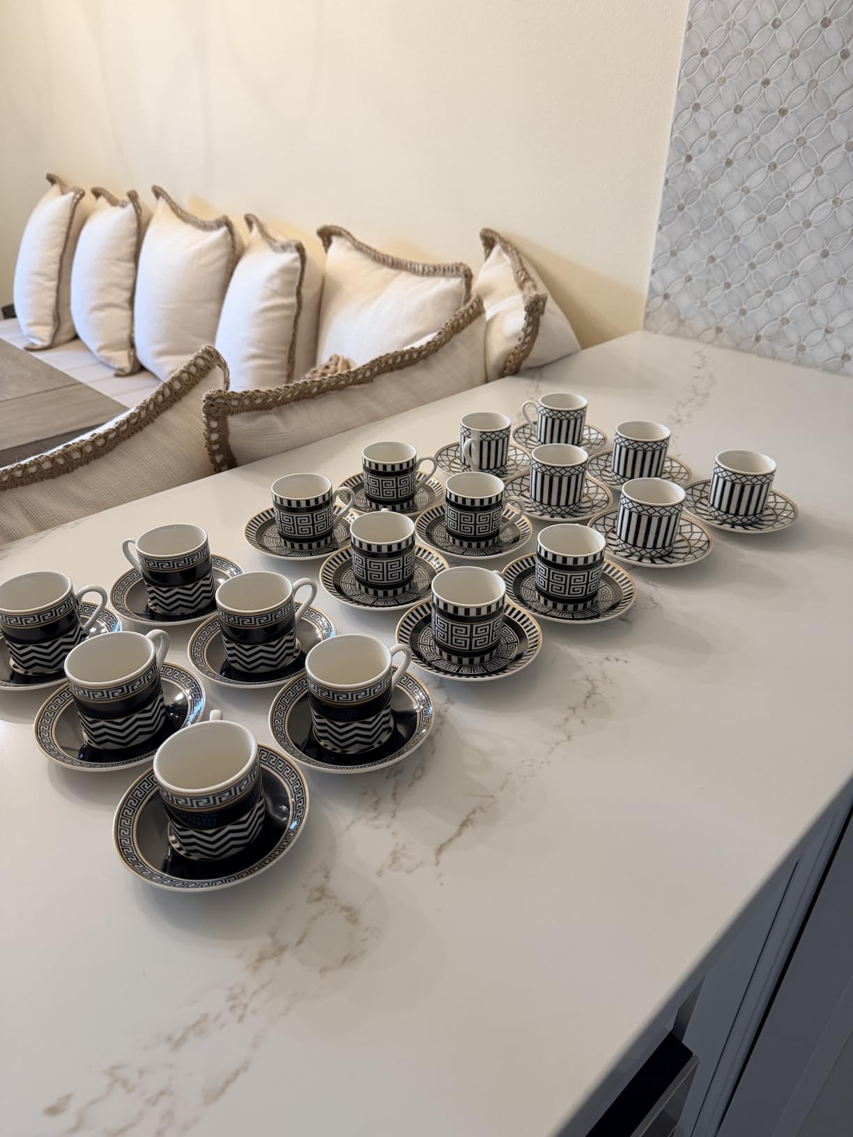KARACA Globe Turkish Coffee Cup Set of 6, 80ml, 2.7 oz, Small Espresso Cups with Saucers, Porcelain, Black Patterns, and Gold Handles, Ideal for Serving Greek, Arabic Coffee customer photo 2