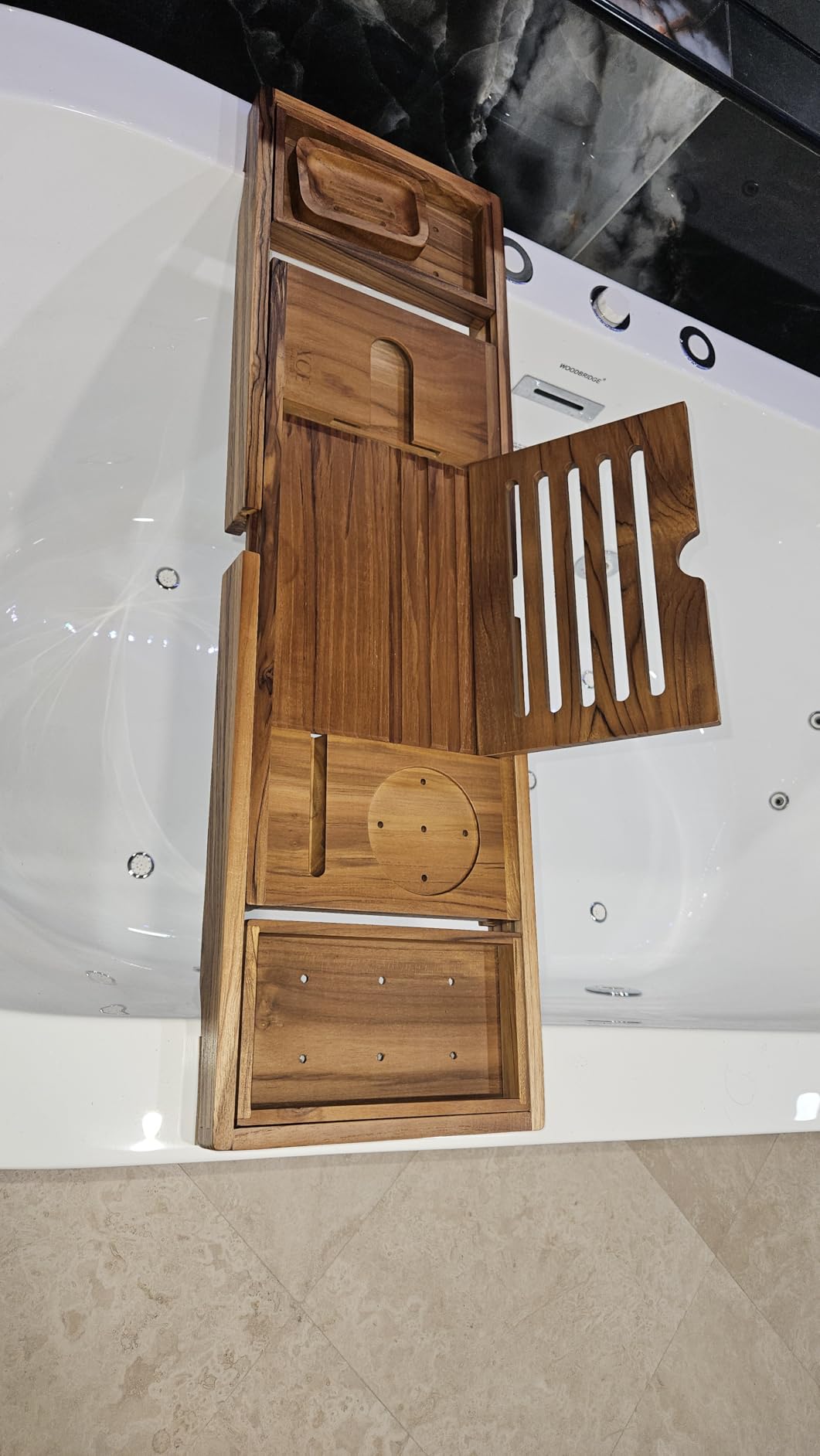 XcE Bamboo Bathtub Caddy Tray - Expandable to 41 Inches with Book Stand, Soap Holder & Anti-Slip Pads for Luxury Bath Spa, Brown customer photo 1