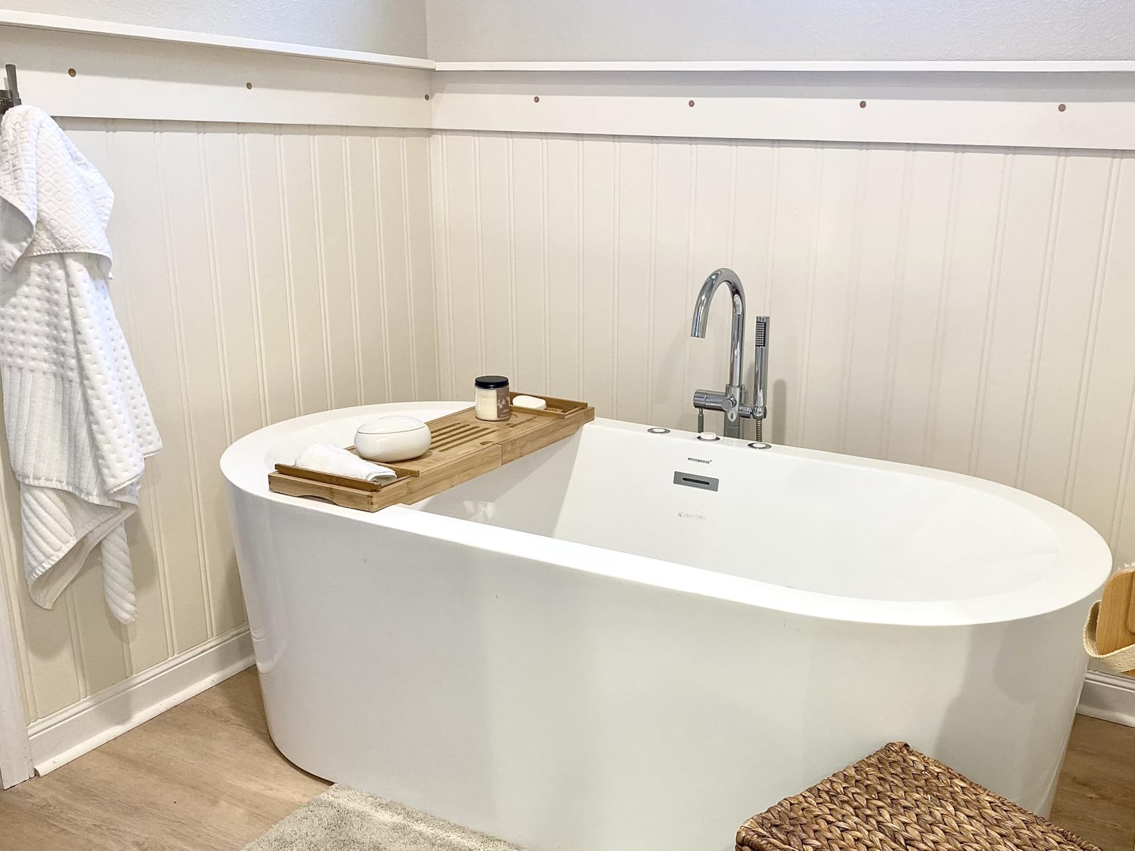 XcE Bamboo Bathtub Caddy Tray - Expandable to 41 Inches with Book Stand, Soap Holder & Anti-Slip Pads for Luxury Bath Spa, Brown customer photo 2