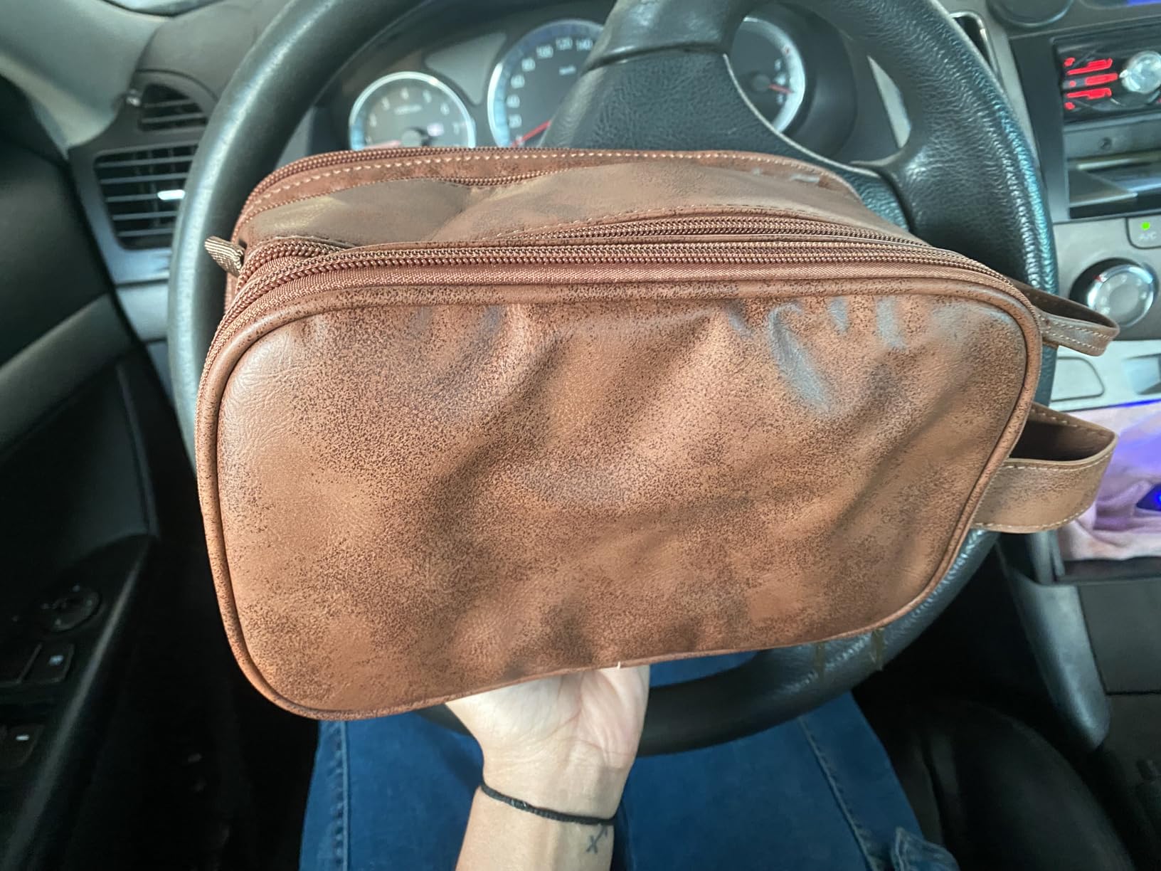 Elviros Toiletry Bag for Men PU Leather Shaving Dopp Kit (Large, Chocolate) | Water-Resistant Travel Organizer for Bathroom Toiletries, Grooming Items, Shaving Tools, and Daily Storage customer photo 1