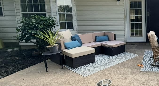 Vongrasig 5 Piece Patio Furniture Sets, Outdoor Patio Set Sectional Sofa | All-Weather PE Rattan Outdoor Couch with Ottoman, Glass Table for Garden, Backyard, Porch, Beige customer photo 1