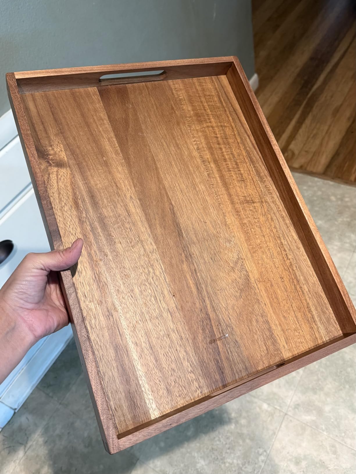 Acacia Wood Serving Tray with Handles (17 Inches) - Decorative Serving Trays Platter for Breakfast in Bed, Lunch, Dinner, Appetizers, Patio, Ottoman, Coffee Table, BBQ, Party customer photo 1