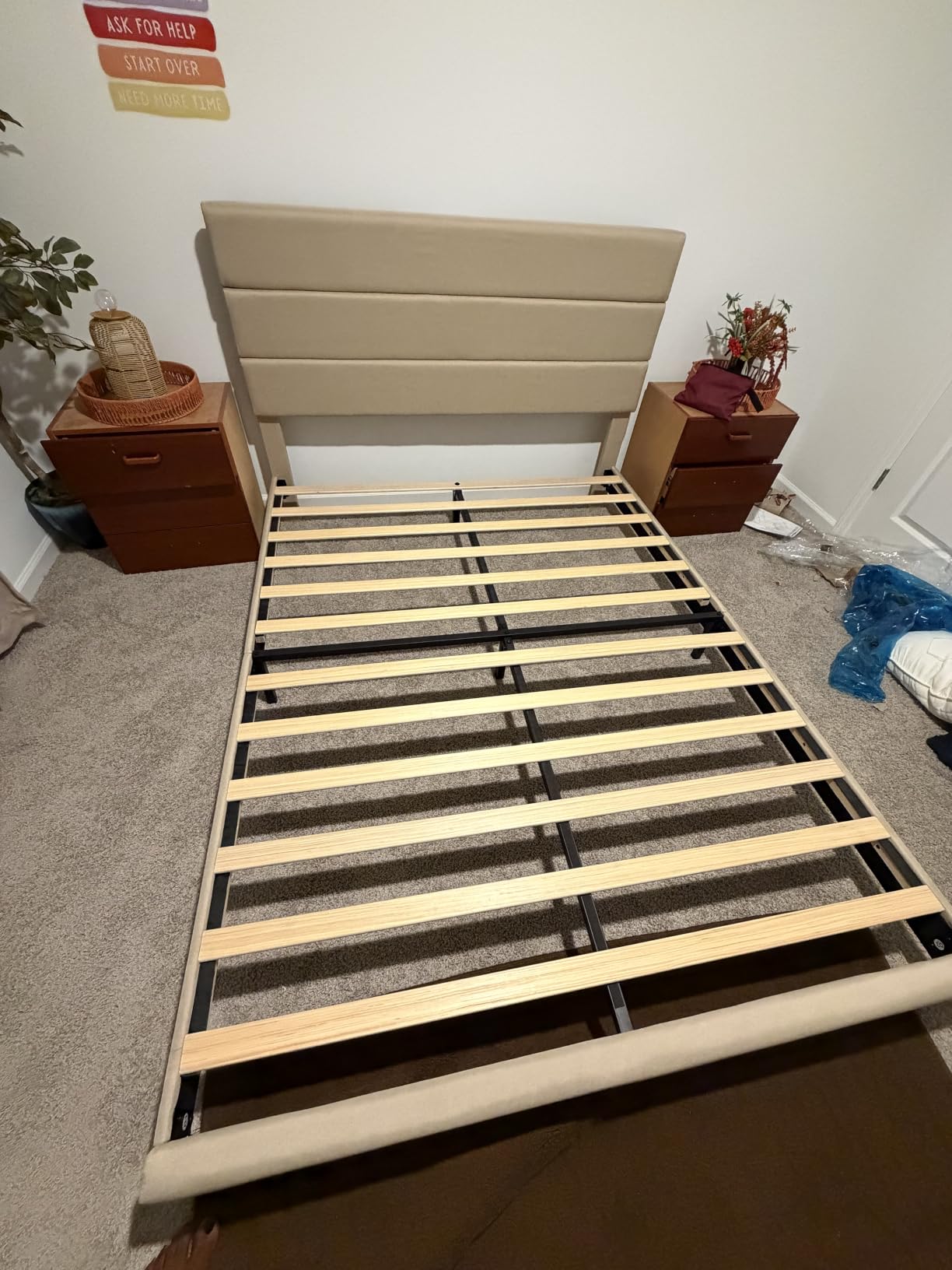 Allewie Queen Size Platform Bed Frame with Fabric Upholstered Headboard, Wooden Slats Support, Fully Upholstered Mattress Foundation, No Box Spring Needed, Easy Assembly, Noise-Free, Dark Grey customer photo 1