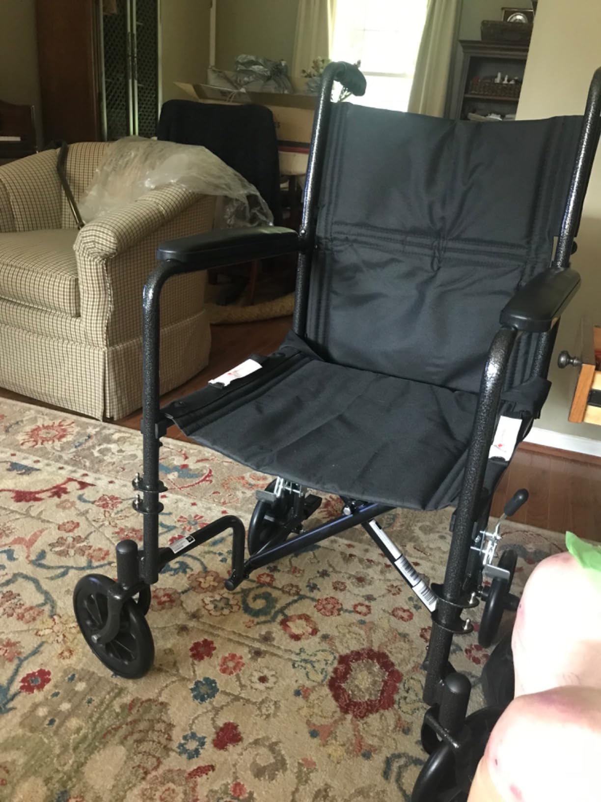 Medline Durable Folding Steel Transport Wheelchair with Swing-Away Footrests, 19-Inch Seat Width, Black Frame customer photo 2