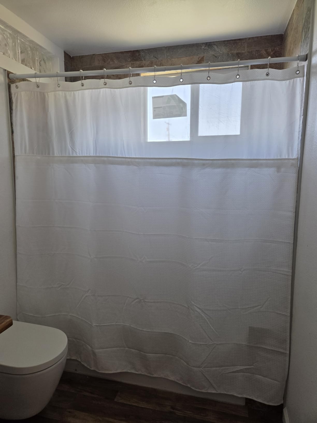 N&Y HOME Waffle Weave Shower Curtain with Snap-in Liner Set White, 71x72 | 12 Metal Hooks Included, Snap on/off Fabric Liner, Mesh Top Window, Washable, Hotel Style Shower Curtain Set for Bathroom customer photo 2