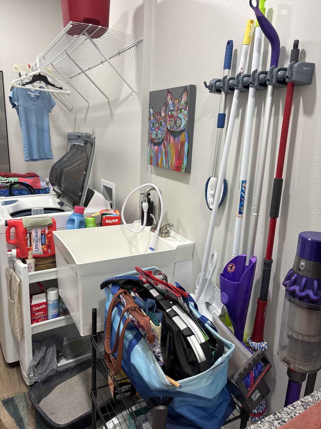 Amazon Basics Rectangular Heavy Duty Wall Mount Broom and Mop Holder, Sturdy Tool Organizer with Hooks and Slots for Garage, Garden, Laundry, Kitchen Organization, 2.36 x 16.9 x 3.35 in, Gray customer photo 1