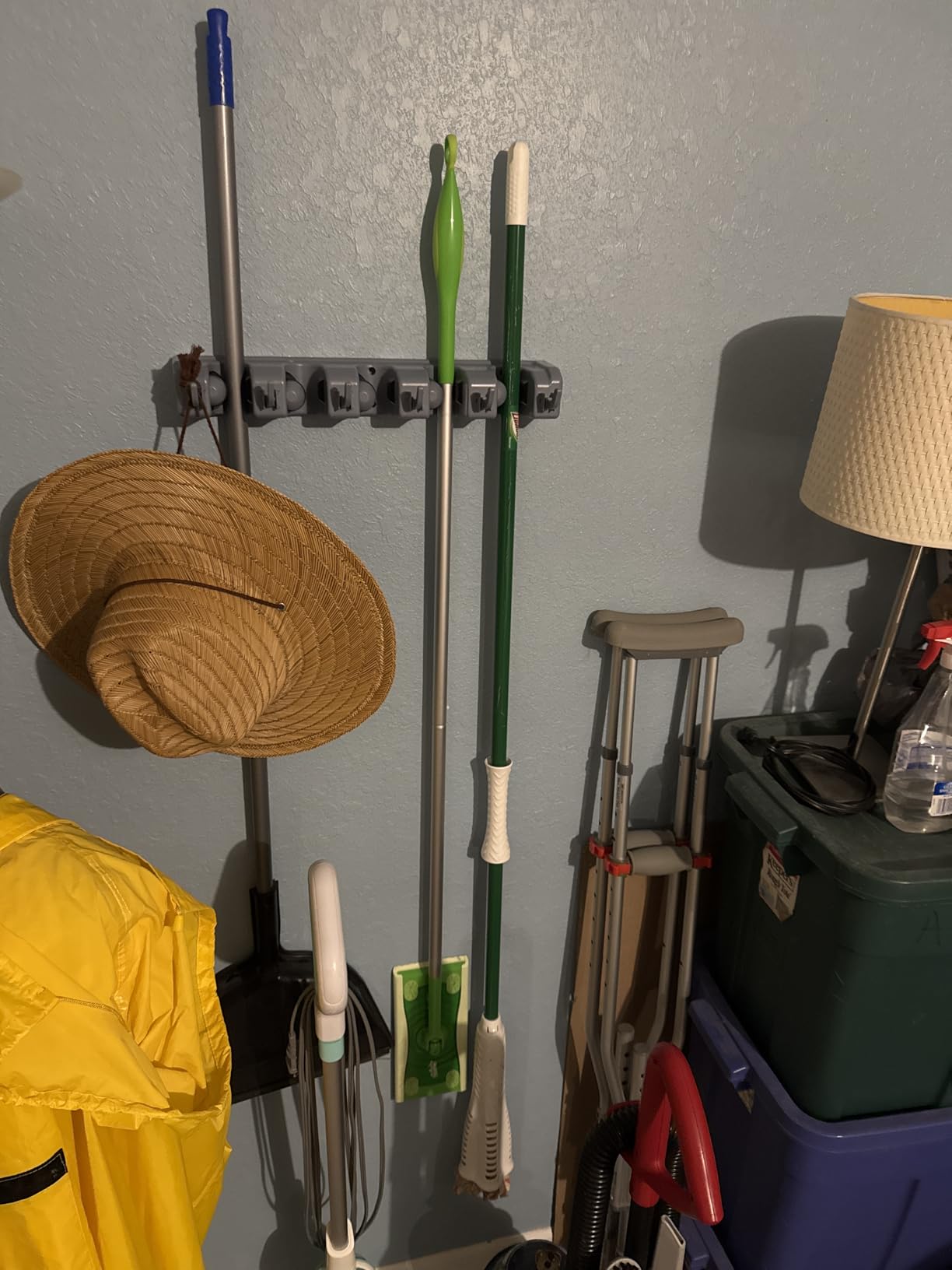 Amazon Basics Rectangular Heavy Duty Wall Mount Broom and Mop Holder, Sturdy Tool Organizer with Hooks and Slots for Garage, Garden, Laundry, Kitchen Organization, 2.36 x 16.9 x 3.35 in, Gray customer photo 2