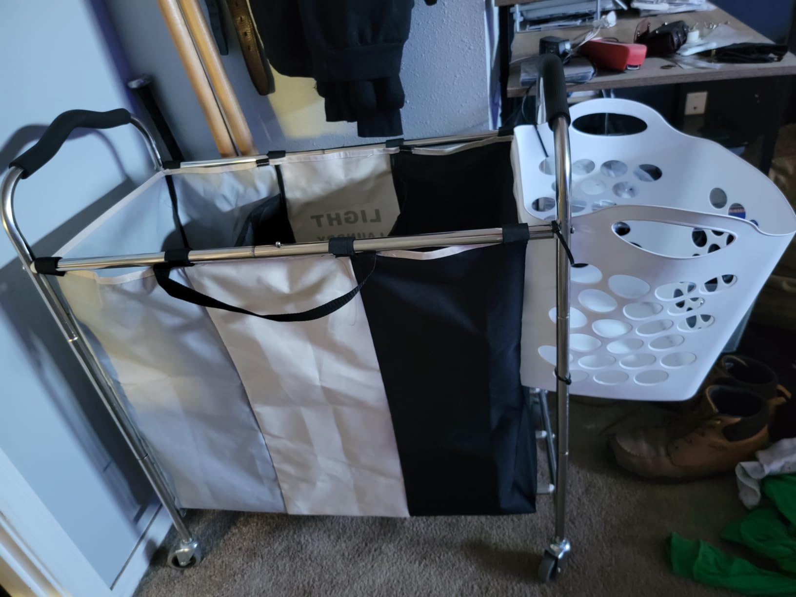 Laundry Basket with Wheels, 240L Laundry Hamper with 3 Section Laundry Bag for Dirty Clothes, Dorm Room Essentials customer photo 1