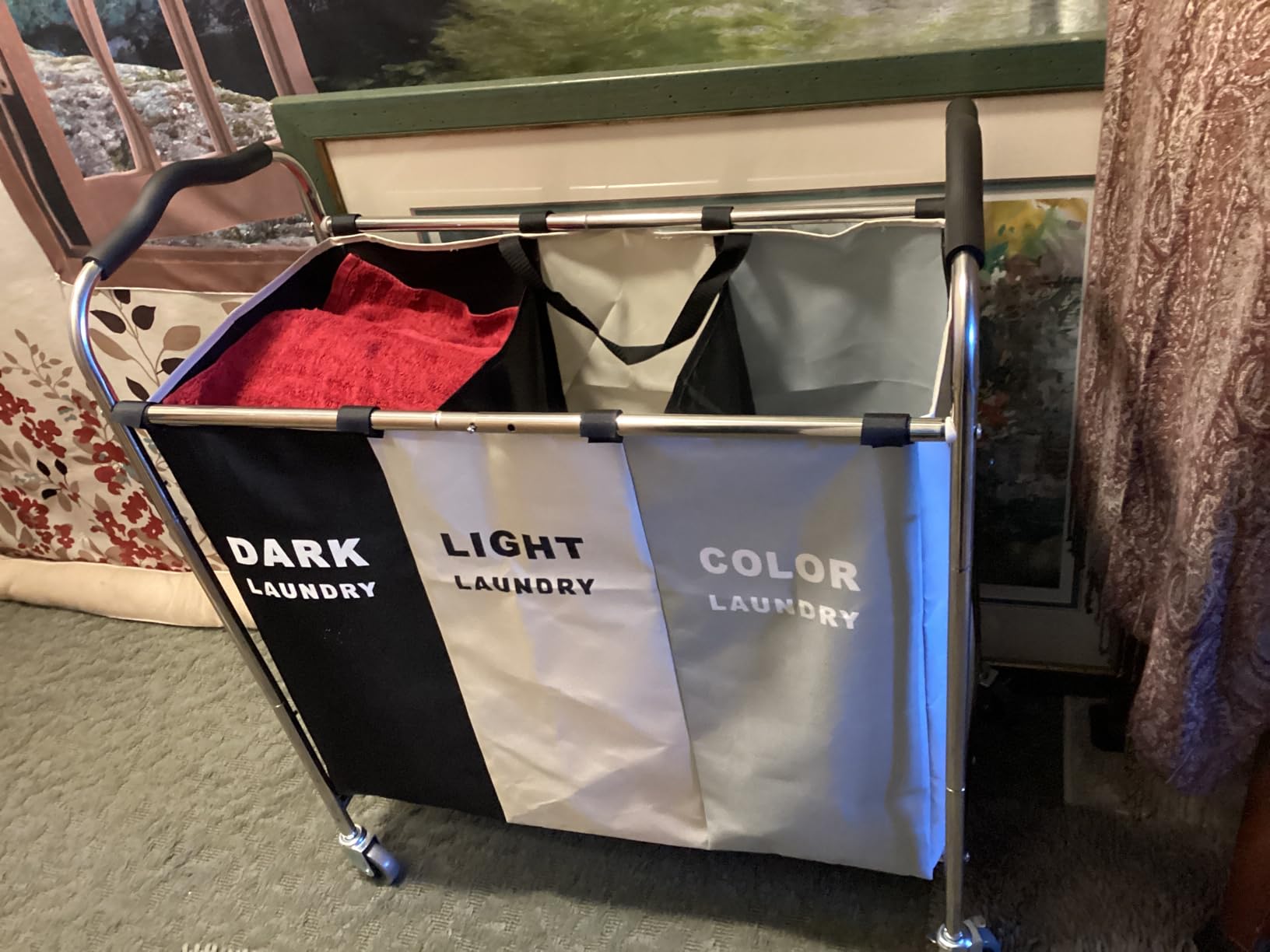 Laundry Basket with Wheels, 240L Laundry Hamper with 3 Section Laundry Bag for Dirty Clothes, Dorm Room Essentials customer photo 2