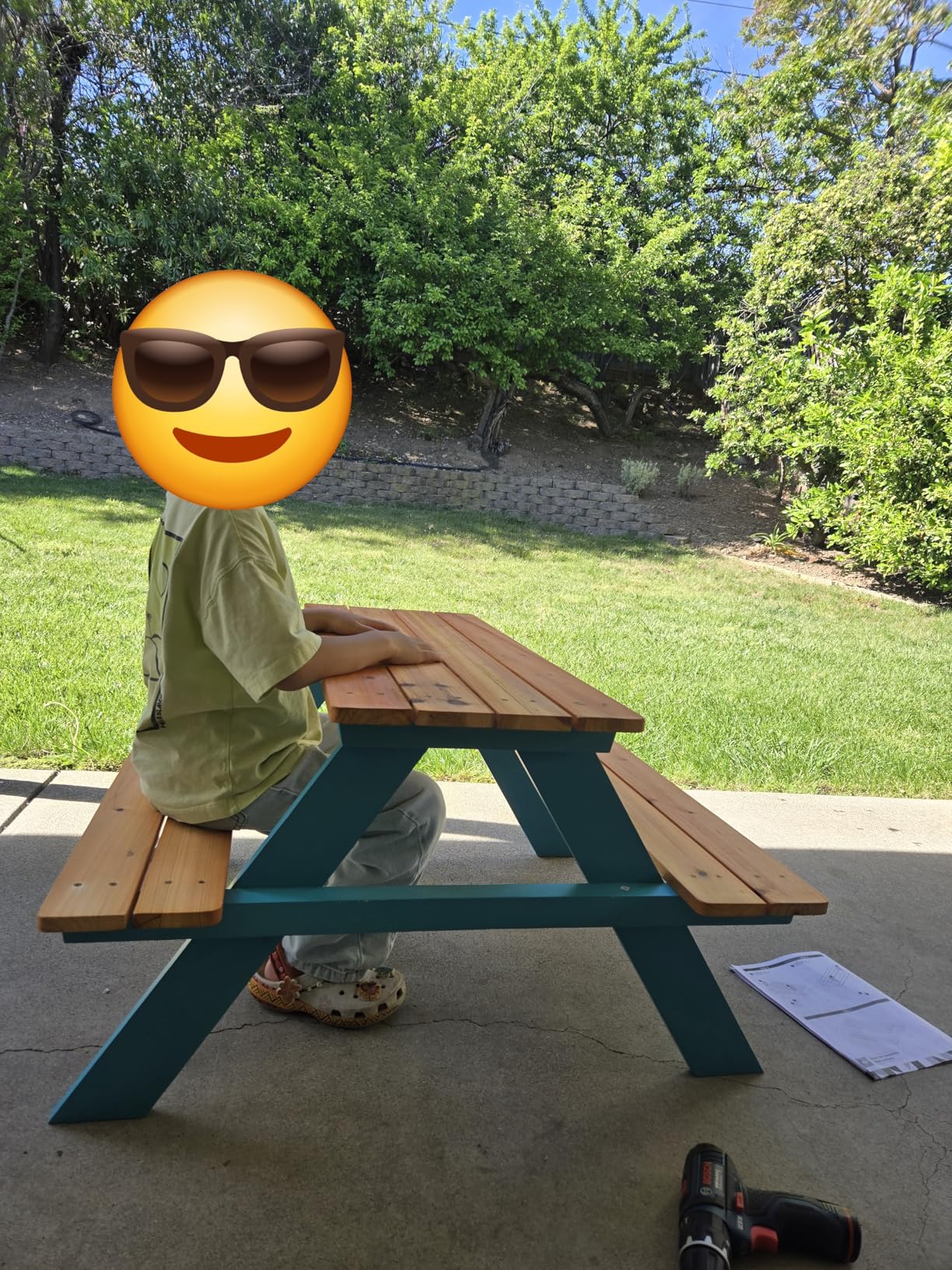Teamson Kids - Wooden Outdoor Child Children Kids Picnic Table & Chair Bench Set - Brown/Aqua | Weather-Resistant Pine Wood, Seats 4 Children customer photo 1