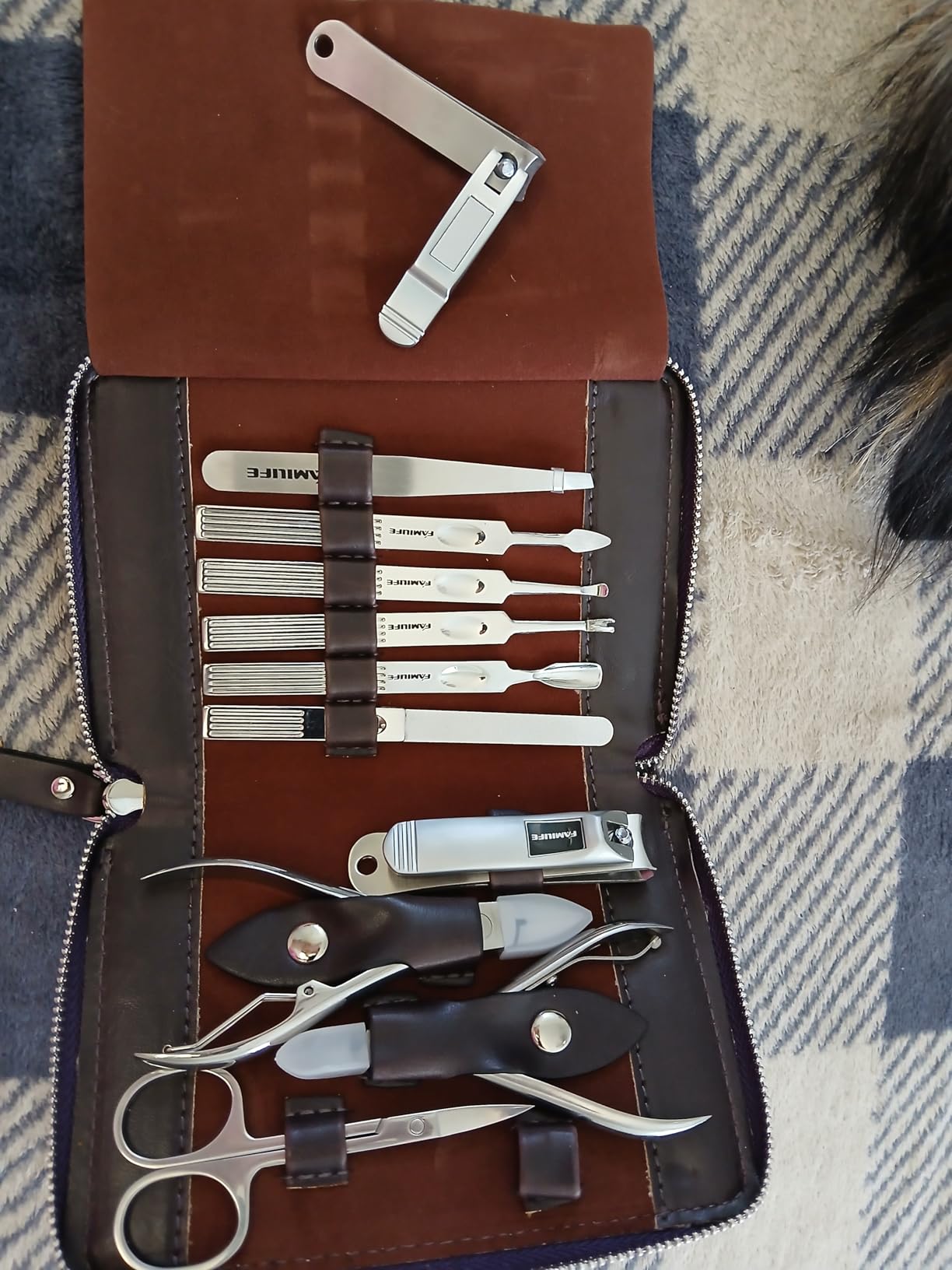 FAMILIFE Stainless Steel Manicure Set 11-in-1 Professional Nail Clipper Kit | Portable Leather Travel Case, Pedicure & Grooming Tools for Fingernails & Toenails, Luxury Gifts Set for Men & Women, Brown customer photo 1