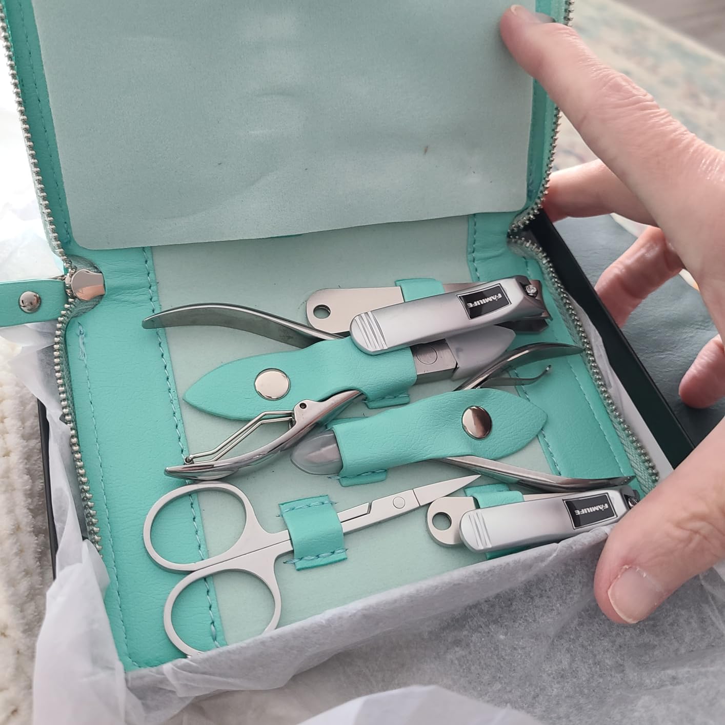 FAMILIFE Stainless Steel Manicure Set 11-in-1 Professional Nail Clipper Kit | Portable Leather Travel Case, Pedicure & Grooming Tools for Fingernails & Toenails, Luxury Gifts Set for Men & Women, Brown customer photo 2
